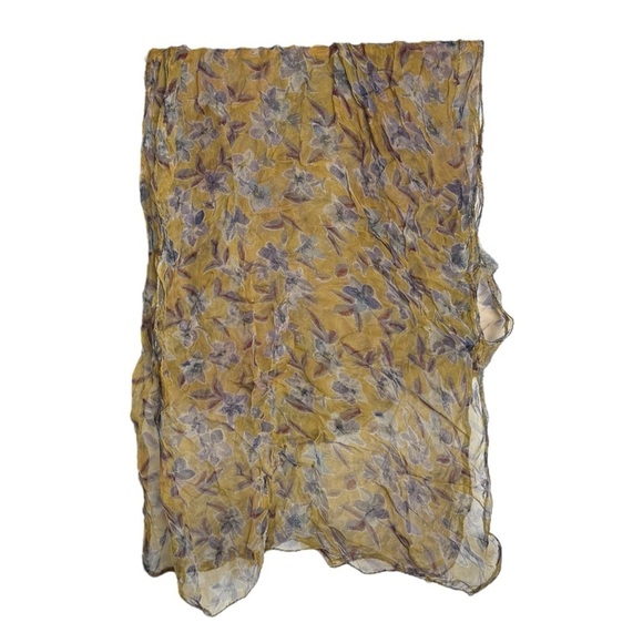 4/$25 Putumayo Rayon Semi-Sheer Floral Scarf Yellow Blue Flowers - Picture 3 of 11